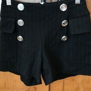 BALMAIN BLACK SHIMMERING PINSTRIPE SHORTS